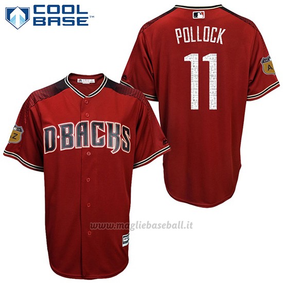 Maglia Baseball Uomo Arizona Diamondbacks 11 A.j. Pollock 2017 Allenamento Primaverile Cool Base